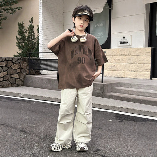 Children's Boys Short Sleeve Set Long Pants Two-Piece Suit