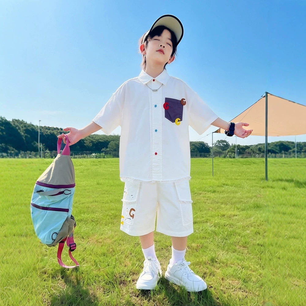 Boy's Short Sleeve Shirt Set Lightweight Cool Outfit for Kids