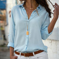 Ladies' Long Sleeve Deep V-Neck Buttoned Chiffon Blouse