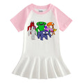 Cartoon half sleeved girl dress with contrasting colors