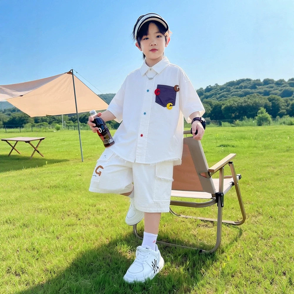 Boy's Short Sleeve Shirt Set Lightweight Cool Outfit for Kids