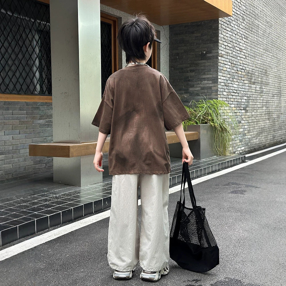 Children's Boys Short Sleeve Set Long Pants Two-Piece Suit