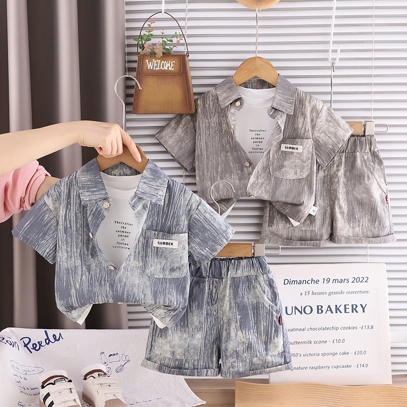 Baby summer thin clothing casual shirt short sleeved three piece set