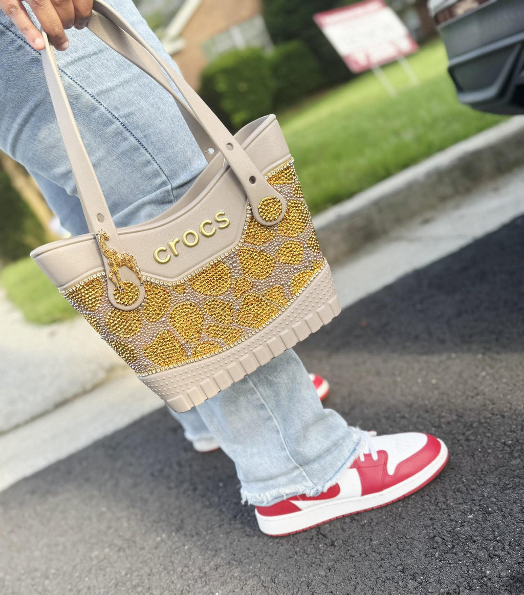 EllegantSwagBoutique Custom Crocs Small Safari Tote Rhinestone Bag