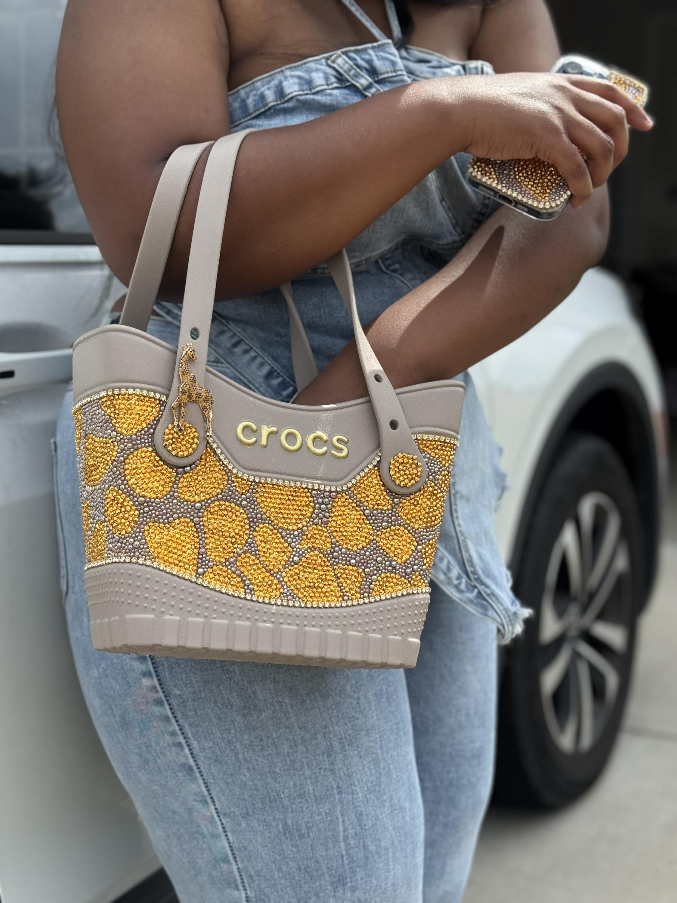 EllegantSwagBoutique Custom Crocs Small Safari Tote Rhinestone Bag
