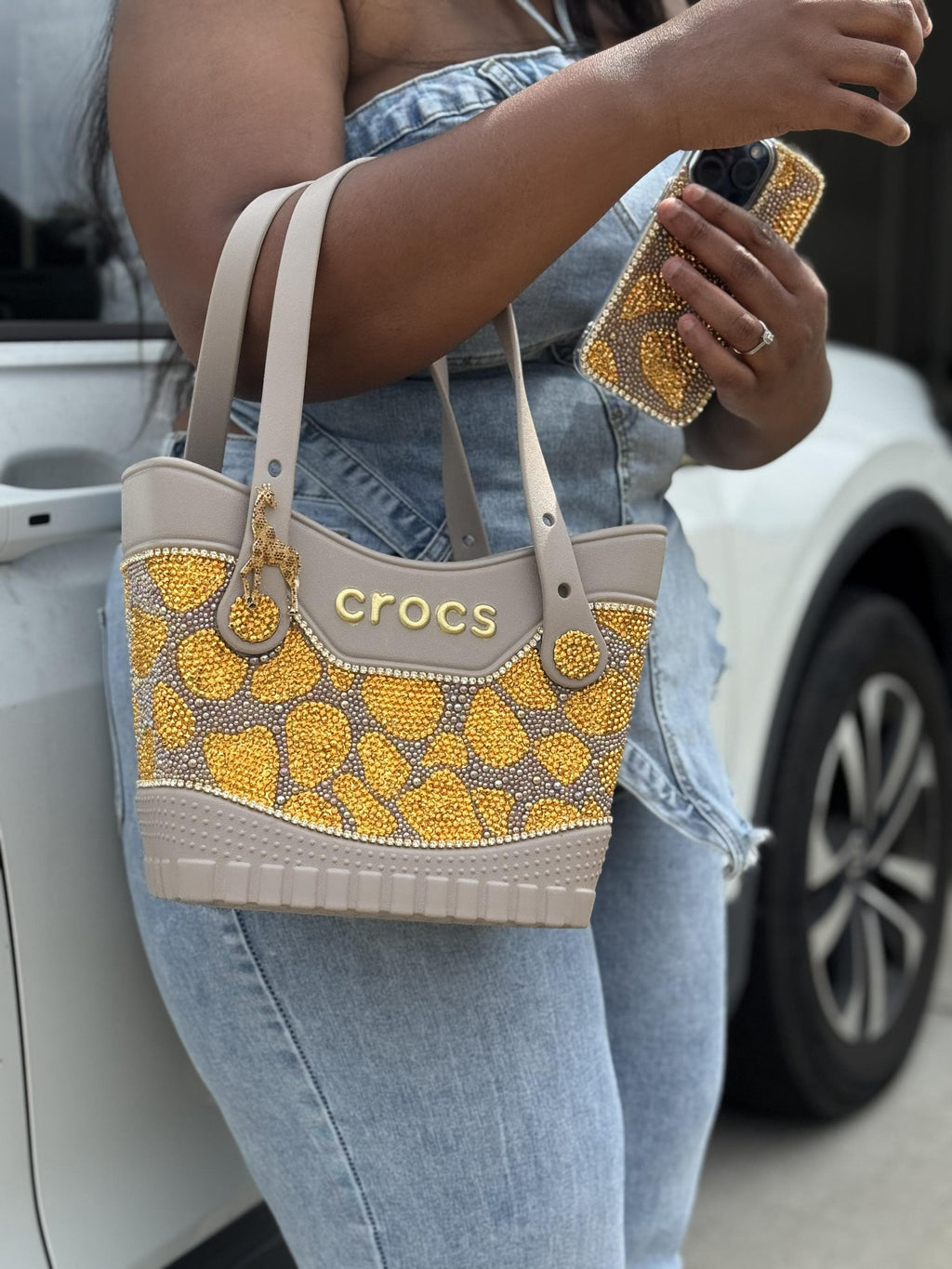 EllegantSwagBoutique Custom Crocs Small Safari Tote Rhinestone Bag