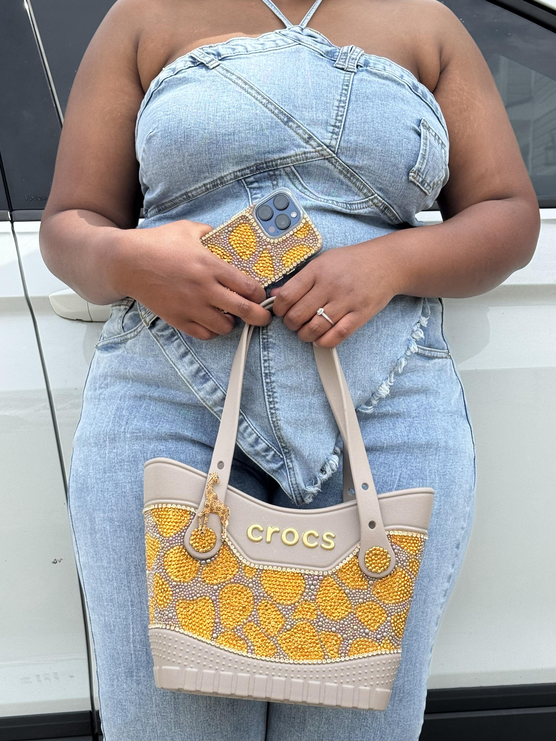 EllegantSwagBoutique Custom Crocs Small Safari Tote Rhinestone Bag