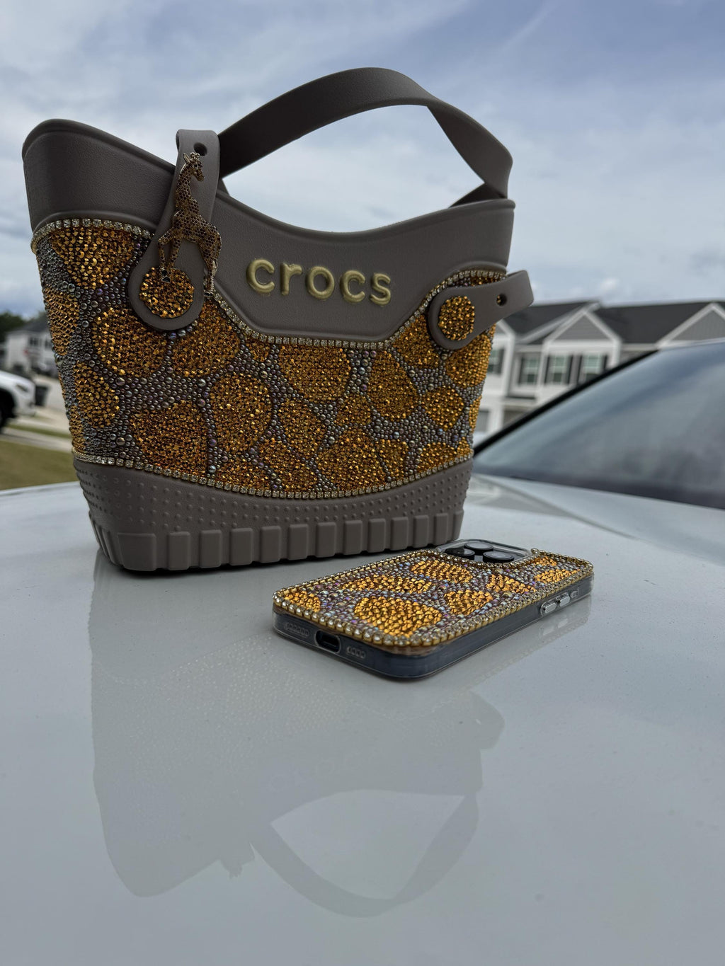 EllegantSwagBoutique Custom Crocs Small Safari Tote Rhinestone Bag