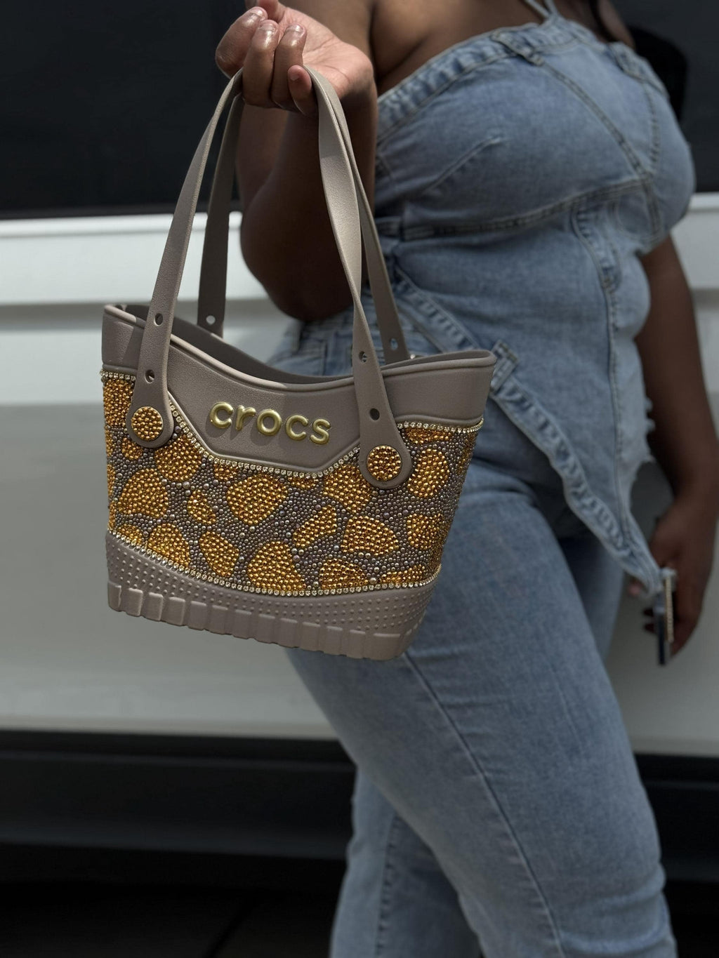 EllegantSwagBoutique Custom Crocs Small Safari Tote Rhinestone Bag