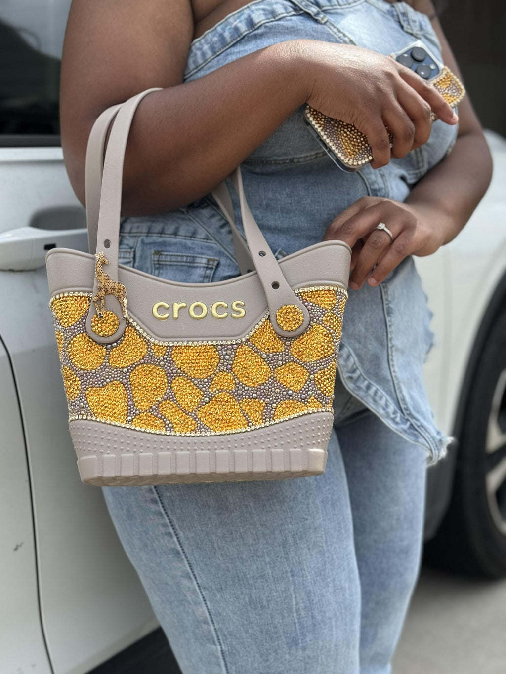 EllegantSwagBoutique Custom Crocs Small Safari Tote Rhinestone Bag