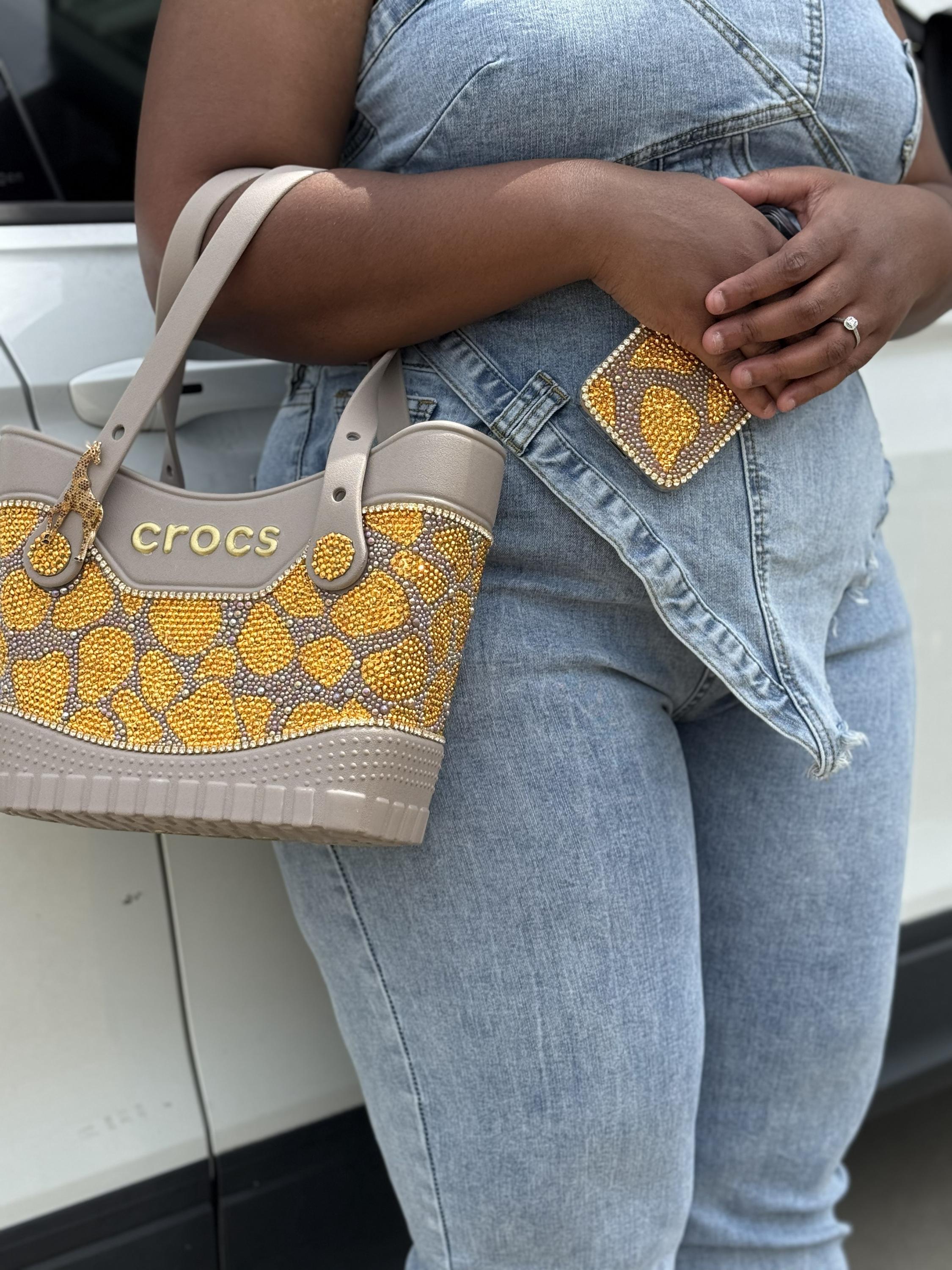 EllegantSwagBoutique Custom Crocs Small Safari Tote Rhinestone Bag
