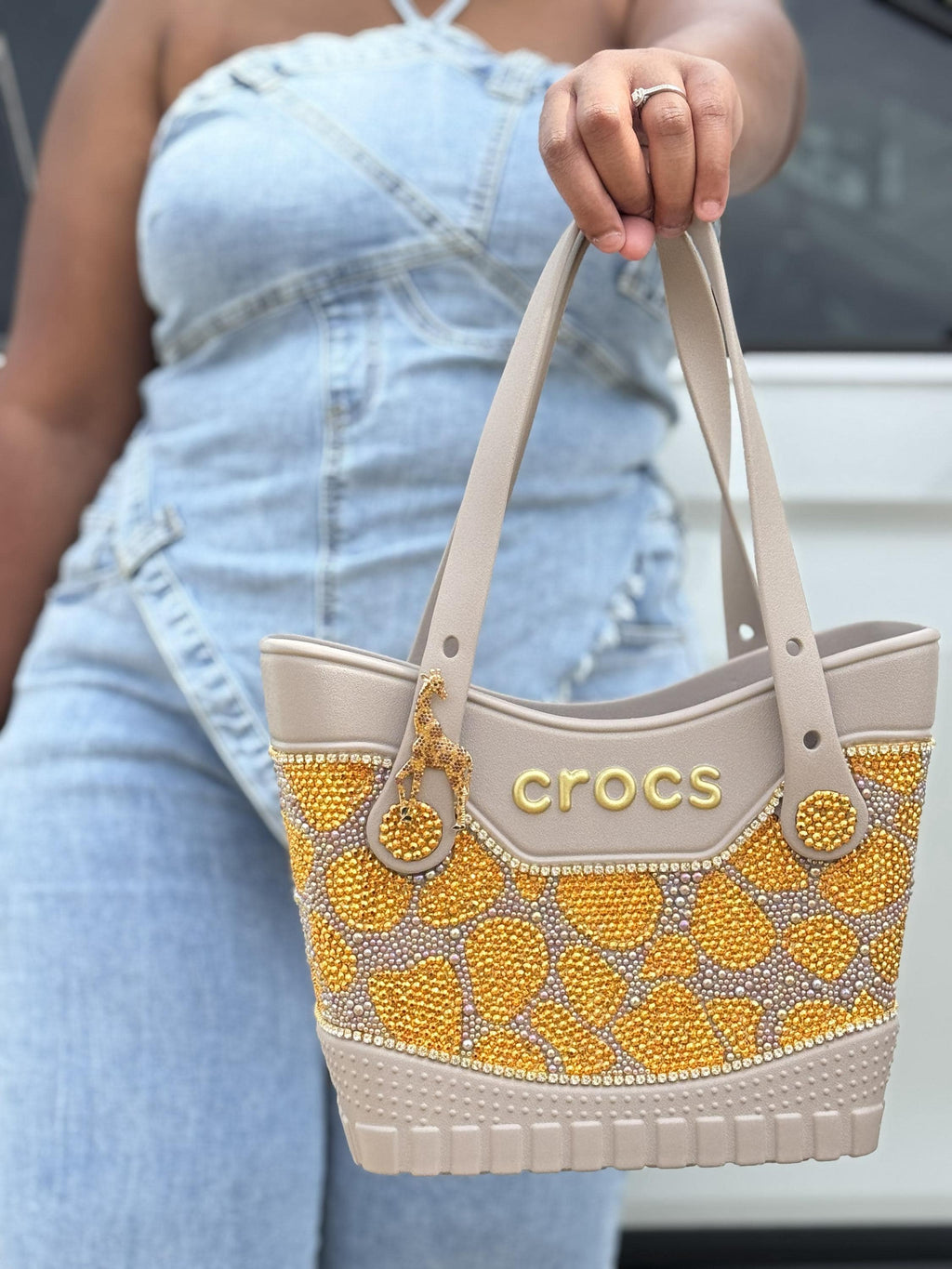 EllegantSwagBoutique Custom Crocs Small Safari Tote Rhinestone Bag