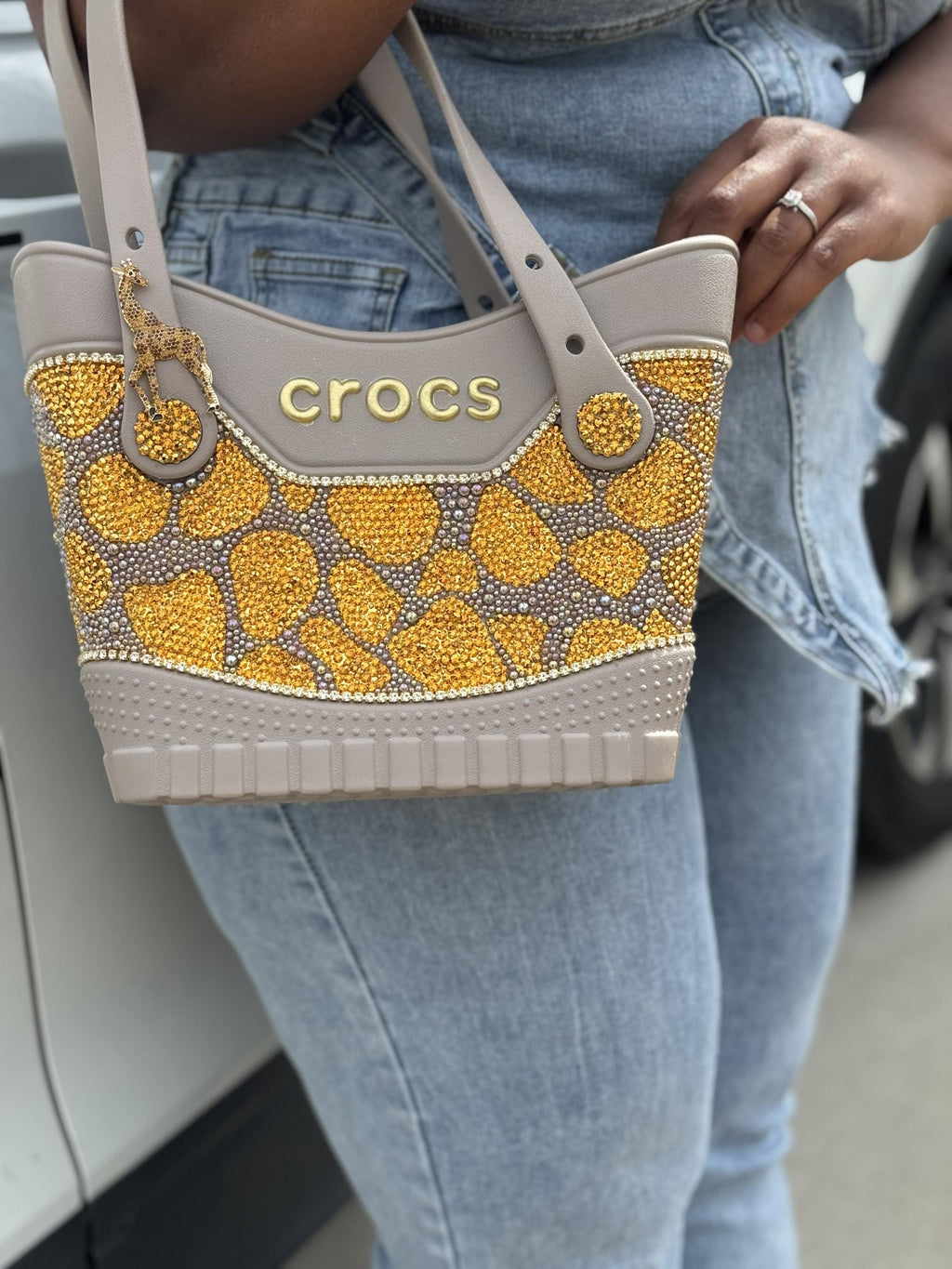 EllegantSwagBoutique Custom Crocs Small Safari Tote Rhinestone Bag